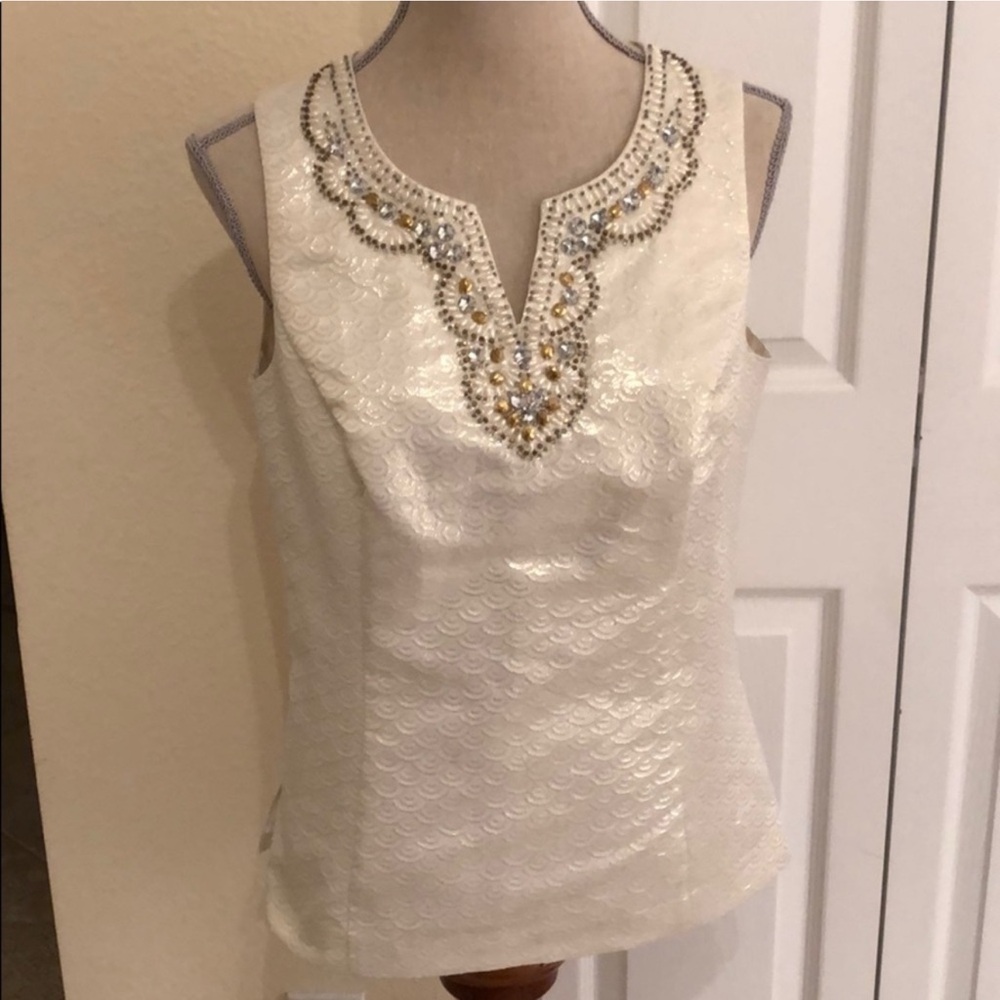 Lilly Pulitzer Cream Sleeveless Embellished Blouse